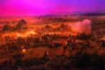 Painting of battle scene at Gettysburg.