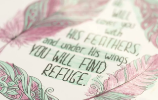 Closeup of coloring page with comforting words.