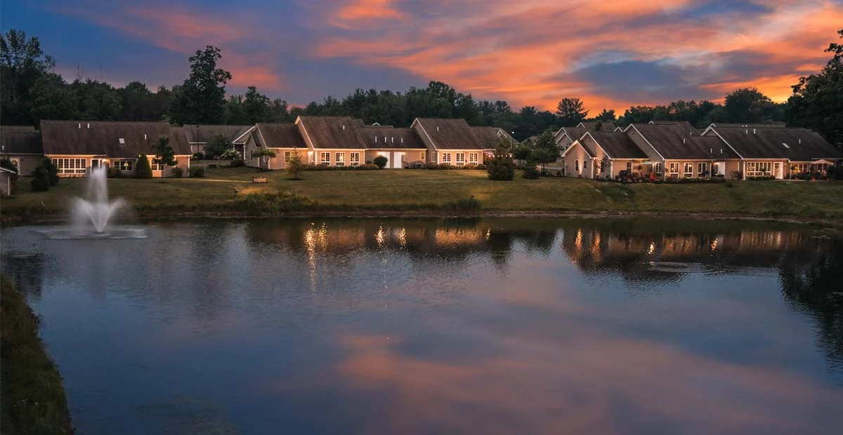 Masonic Village at Dallas villas overlooking a pond.