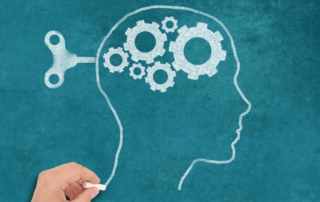 Illustration of person with gears in their brain.