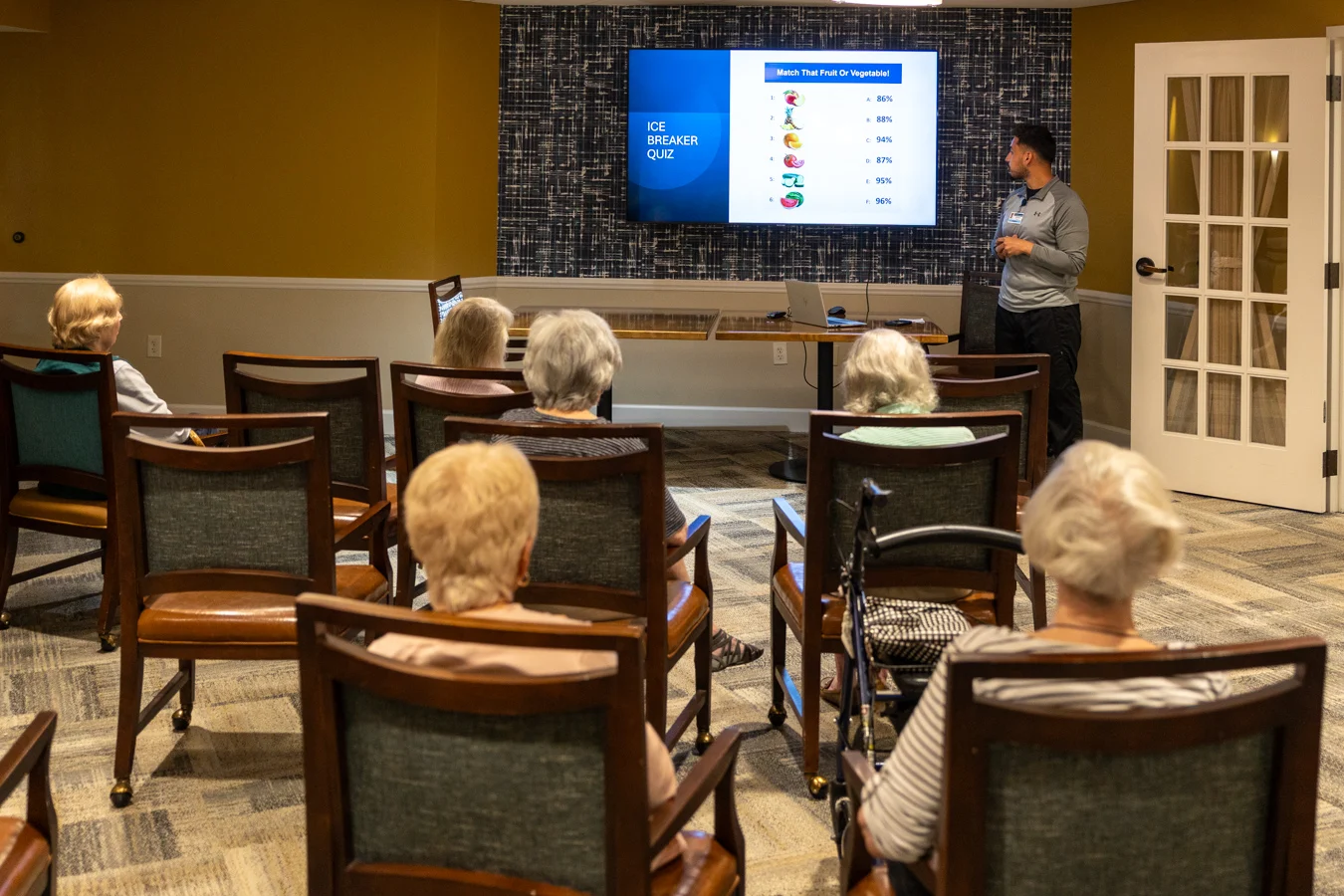 9I4A3268 Man presenting to room of residents