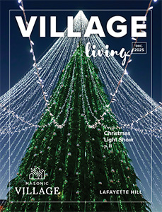 Lafayette Hill Village Living magazine cover featuring large Christmas tree