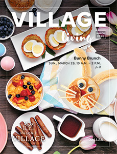 Dallas Village Living cover, featuring an Easter-themed breakfast set out on white plates.