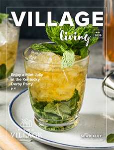Sewickley Village Living magazine featuring a yellow drink with a leafy garnish.