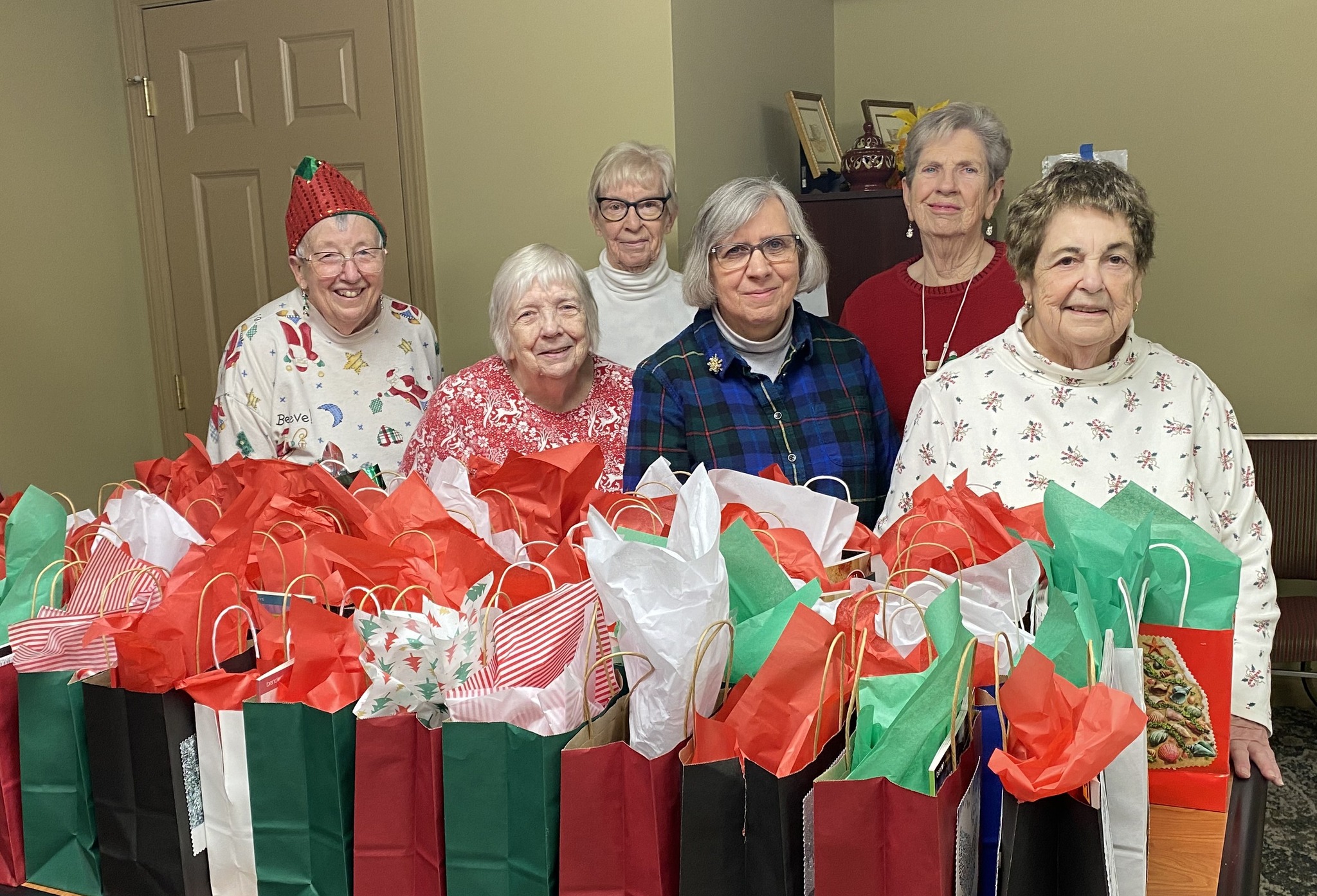 Masonic Village at Dallas residents collected money and purchased gift bags for residents of the Meadows Nursing Home